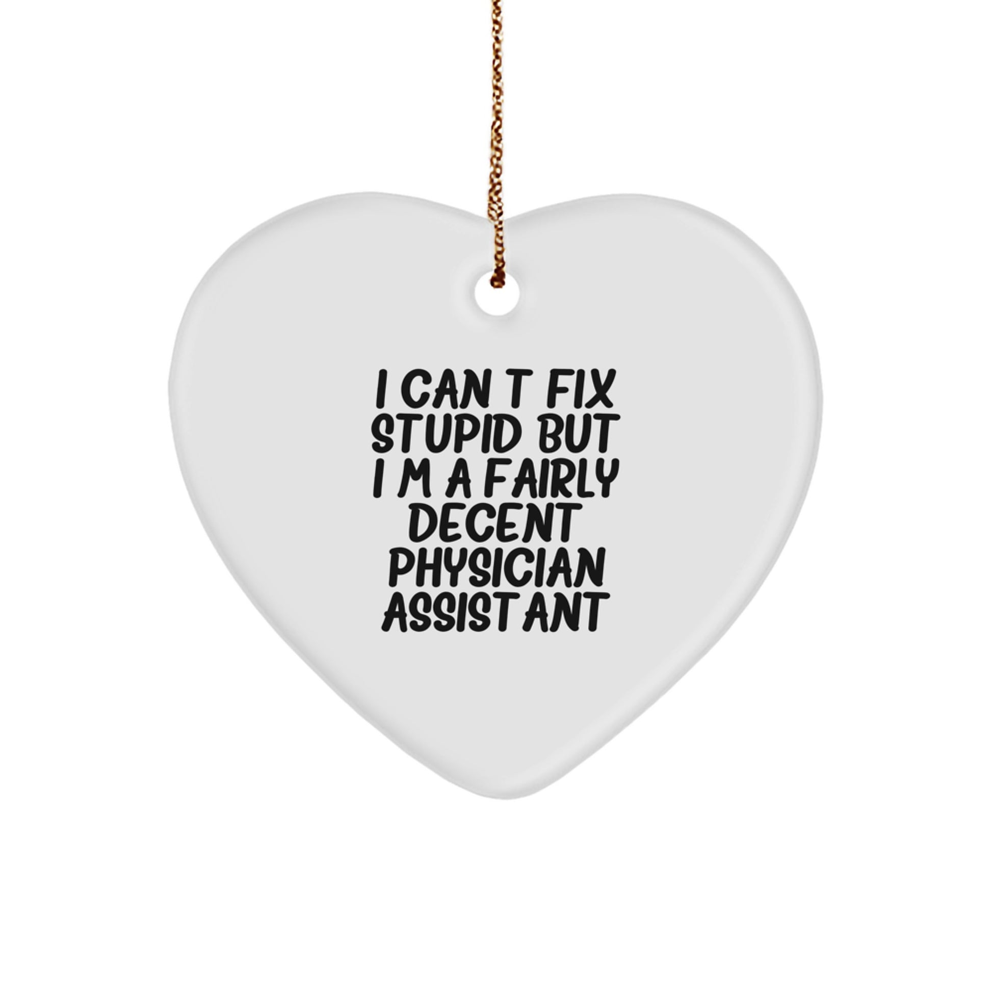 Funny Physician Assistant Gifts from Friends - I Can't Fix Stupid But I'm A Fairly Decent Physician Assistant Heart Ornament for Christmas - Image 1