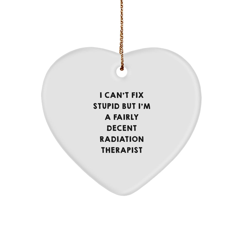 Radiation Therapist Gifts from Men - 'I Can't Fix Stupid But I'm A Fairly Decent Radiation Therapist' Heart Ornament for Women Friends Coworkers Family, Christmas Unique Gifts - Image 1