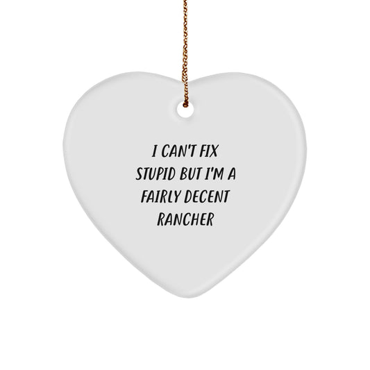Funny Rancher Heart Ornament Gifts from Men for Women, Friends, Coworkers, Family - I'm a Decent Rancher Heart Shaped White Decor - Image 1