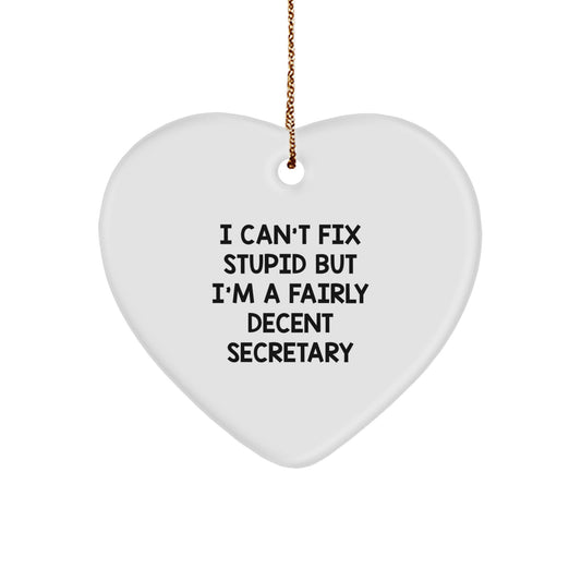 Funny Secretary Heart Ornament Gifts for Her Men from Friends Family I Can't Fix Stupid - Image 1