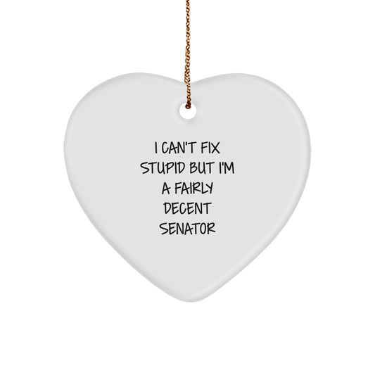 Funny Senator Heart Ornament Gifts from Men for Senator, 'I Can't Fix Stupid' Humor Christmas Unique Gifts - Image 1