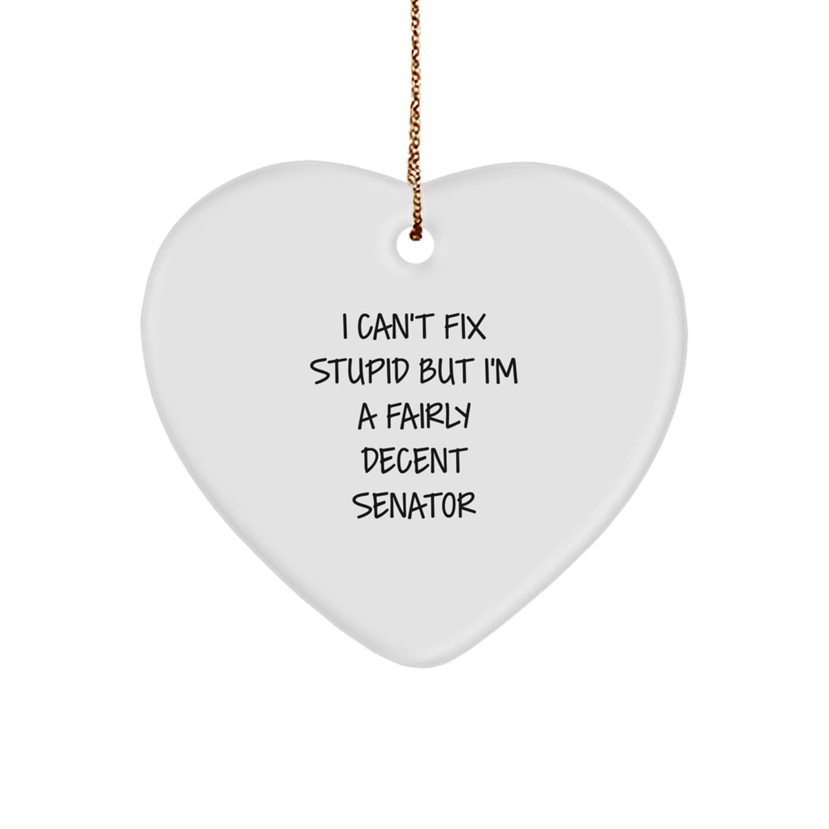 Funny Senator Heart Ornament Gifts from Men for Senator, 'I Can't Fix Stupid' Humor Christmas Unique Gifts - Image 1