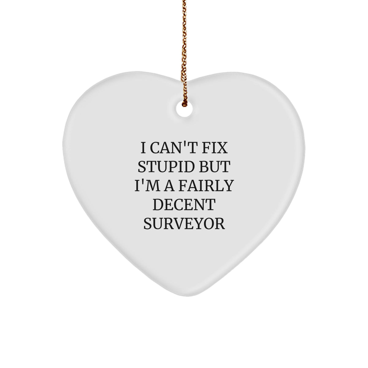 Funny Surveyor Gifts from Men to Friends - Surveyor Heart Ornament, I Can't Fix Stupid But I'm A Fairly Decent Surveyor Quote, Christmas Unique Gifts for Surveyor - Image 1