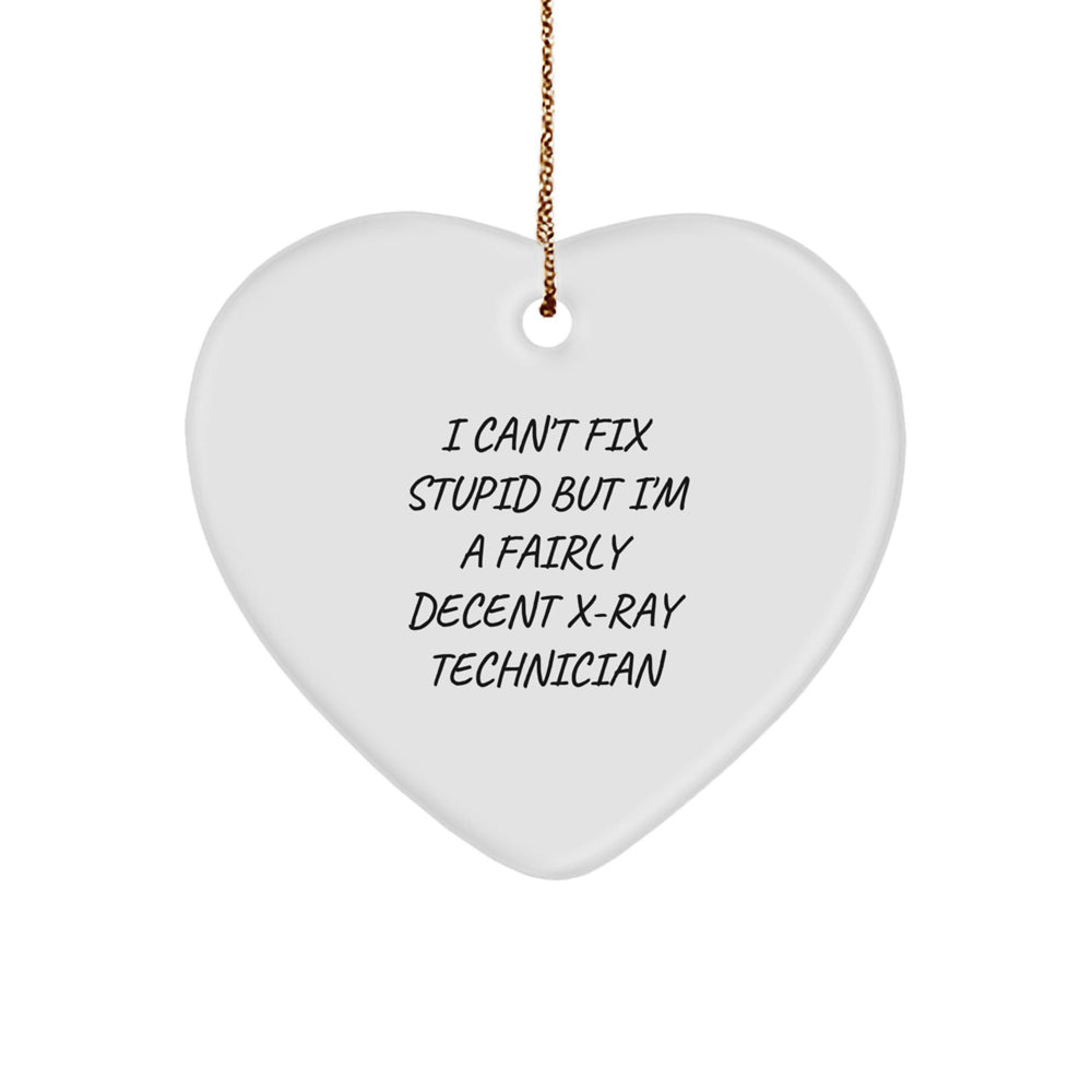 Funny X-Ray Technician Gifts from Friends - I Can't Fix Stupid But I'm A Fairly Decent X-ray Technician Heart Ornament for Christmas - Image 1