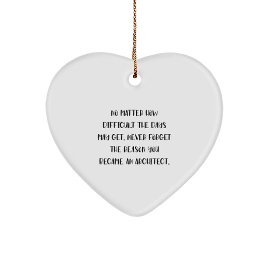 Funny Inspirational Gifts for Architects, Heart Ornament, 'No Matter How Difficult The Days May Get. Never Forget The Reason You Became An Architect.', Christmas Unique Gifts - Image 1