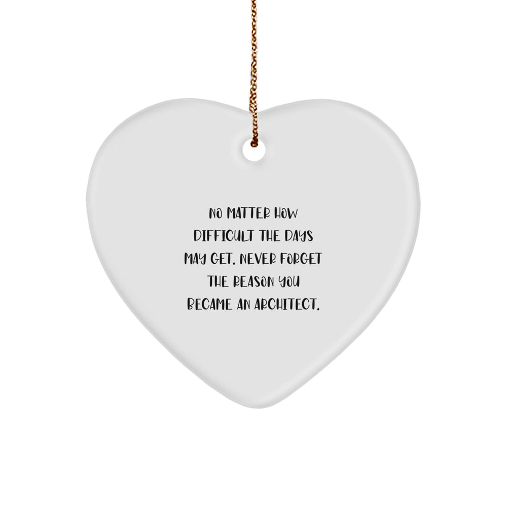 Funny Inspirational Gifts for Architects, Heart Ornament, 'No Matter How Difficult The Days May Get. Never Forget The Reason You Became An Architect.', Christmas Unique Gifts - Image 1