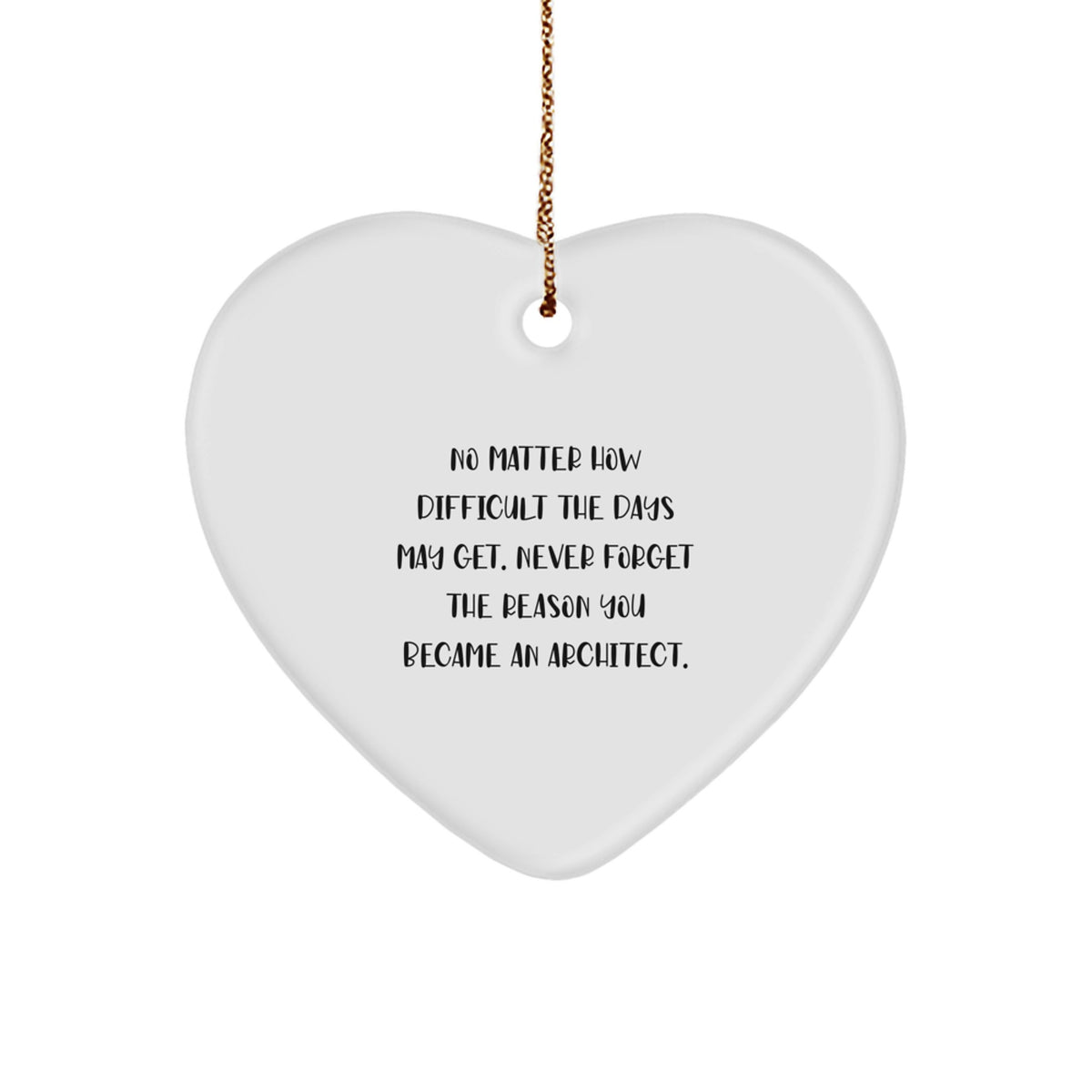 Funny Inspirational Gifts for Architects, Heart Ornament, 'No Matter How Difficult The Days May Get. Never Forget The Reason You Became An Architect.', Christmas Unique Gifts - Image 1