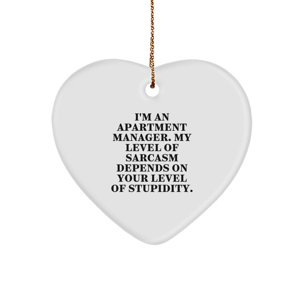 Funny Gifts from Friends for Apartment Manager Christmas Unique Heart Ornament, 'I'm An Apartment Manager. My Level Of Sarcasm Depends On Your Level Of Stupidity.' - Image 1