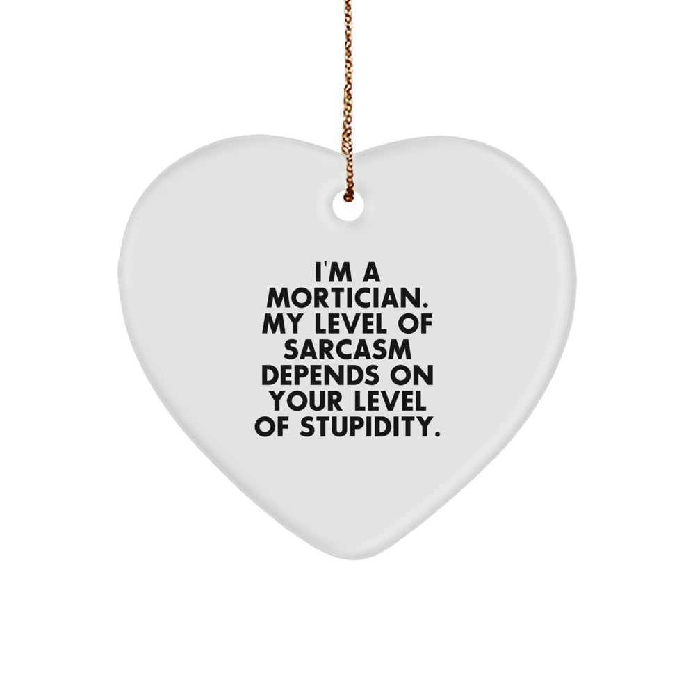 Funny Mortician Gifts, Heart Ornament, 'I'm A Mortician My Level Of Sarcasm Depends On Your Level Of Stupidity.' Quote, Christmas Unique Gifts from Friends to Family - Image 1