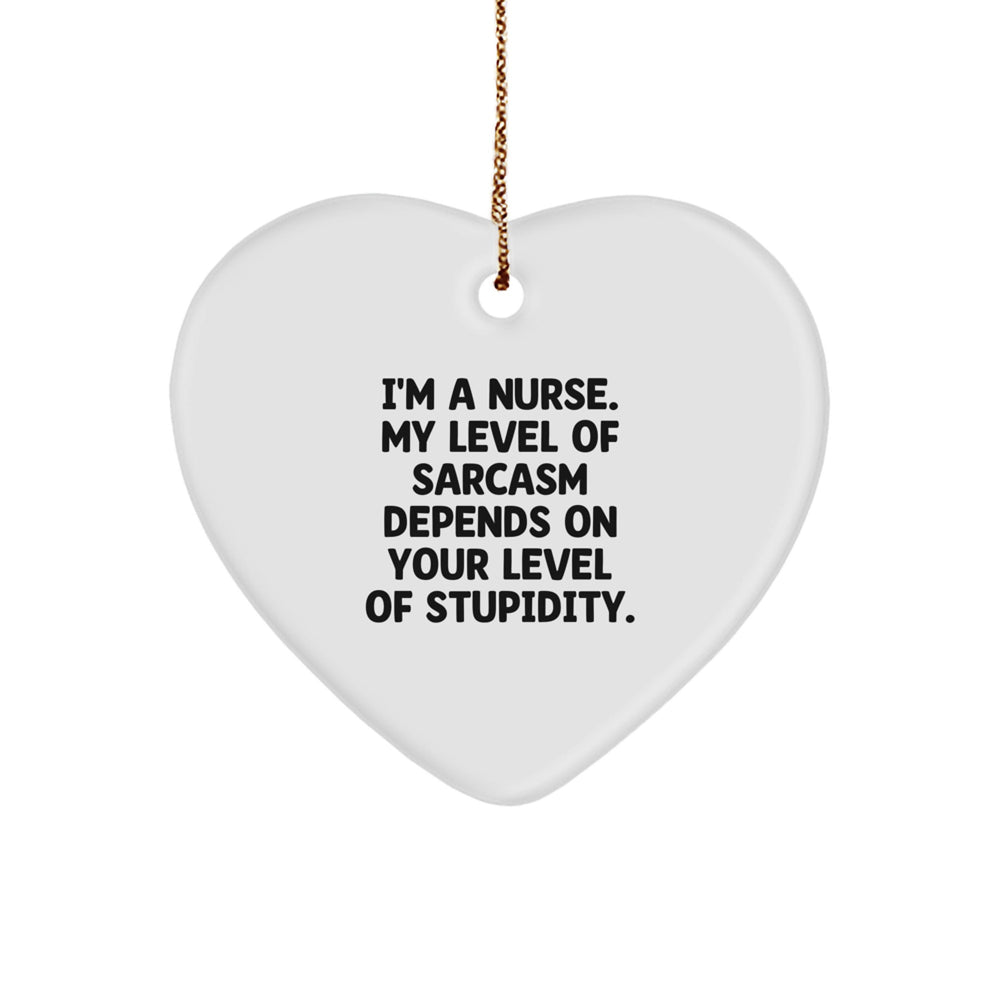 Funny Nurse Christmas Heart Ornament Gifts from Friends, Coworkers, Family - I'm A Nurse. My Level Of Sarcasm Depends On Your Level Of Stupidity. Unique Gift for Nurses - Image 1