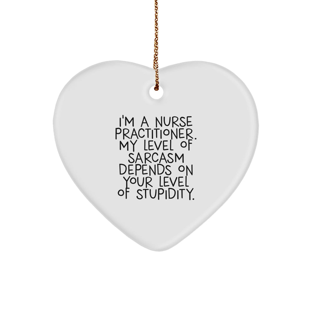 Funny Nurse Practitioner Gifts from Men to Friends and Coworkers, Heart Ornament with Sarcasm Quote for Christmas Unique Gifts for Nurse Practitioner, Heart Shaped Ornament - Image 1