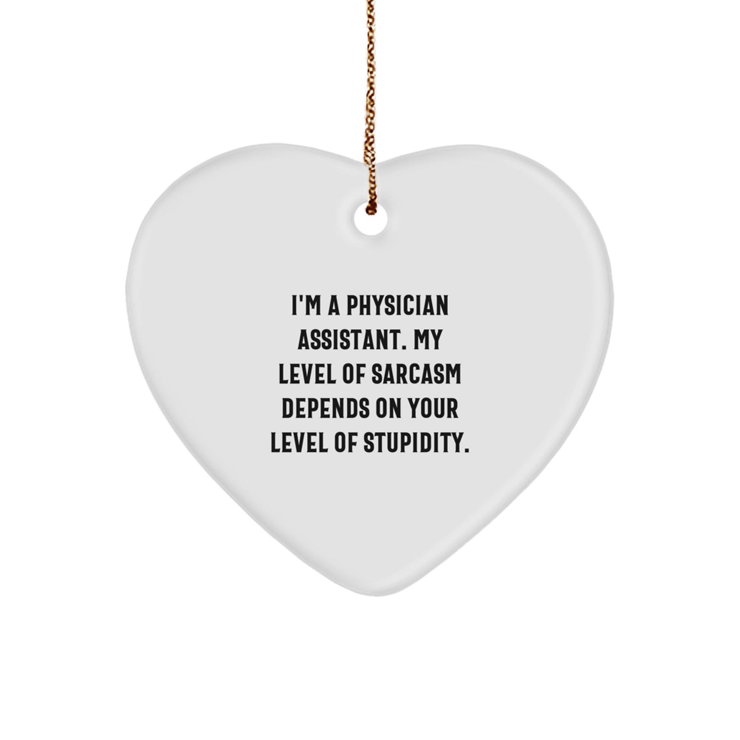 Funny Physician Assistant Gifts for Men from Friends - I'm A PA, Sarcasm Level Depends On Your Stupidity - Heart Ornament, Christmas Unique - Image 1
