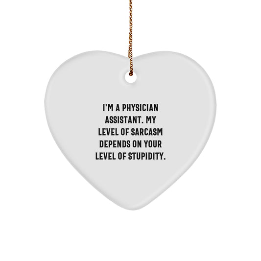 Funny Physician Assistant Gifts for Men from Friends - I'm A PA, Sarcasm Level Depends On Your Stupidity - Heart Ornament, Christmas Unique - Image 1