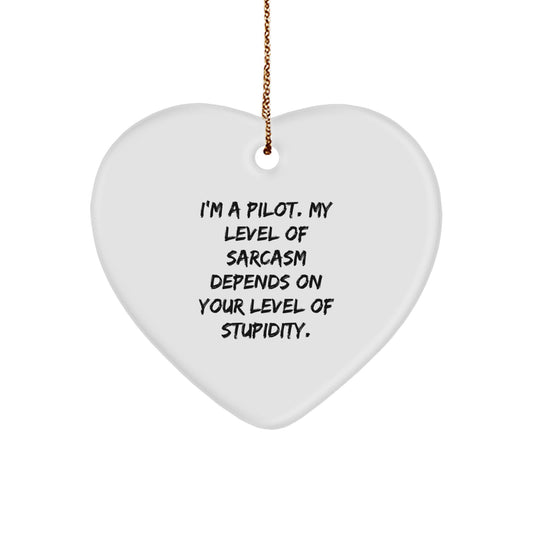 Funny Pilot Gifts, I'm A Pilot, My Level Of Sarcasm Depends On Your Level Of Stupidity, Pilot Heart Ornament, Christmas Unique Gifts from Friends to Pilot - Image 1