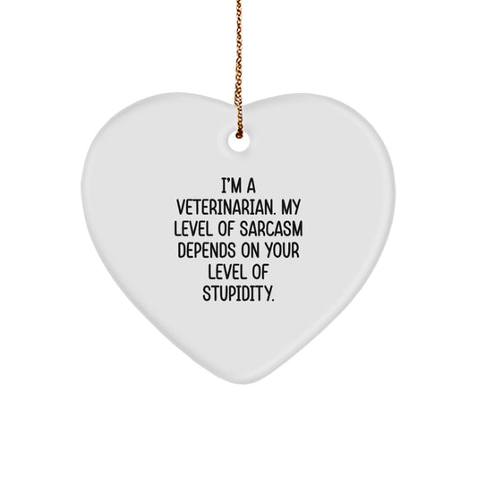 Funny Veterinarian Christmas Unique Gifts from Men to Friends, Heart Ornament with Sarcasm Quote for Veterinarians - Image 1
