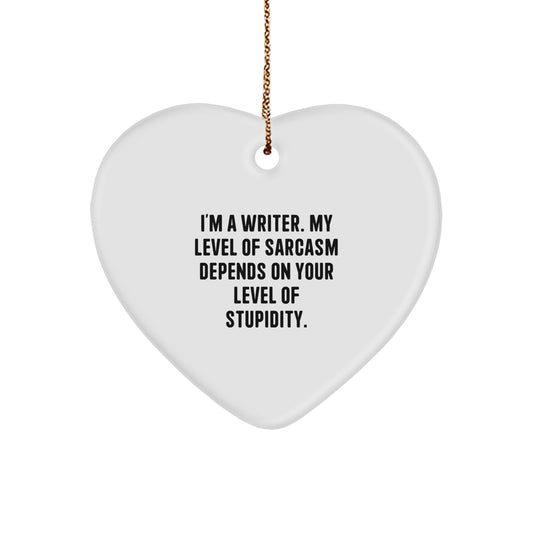 Funny Writer Heart Ornament, Ideal Gifts from Friends or Family for Writers, Christmas Unique Gift Ideas for Men or Women - Image 1