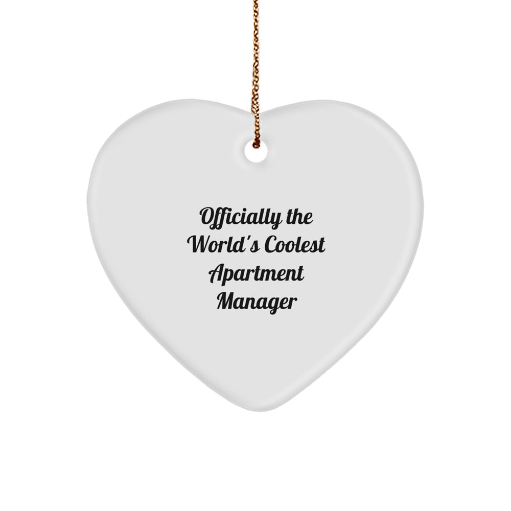 Funny Gifts from Men to Apartment Manager, Heart Ornament for Christmas Unique Gifts, Officially The World's Coolest Apartment Manager Quote - Image 1