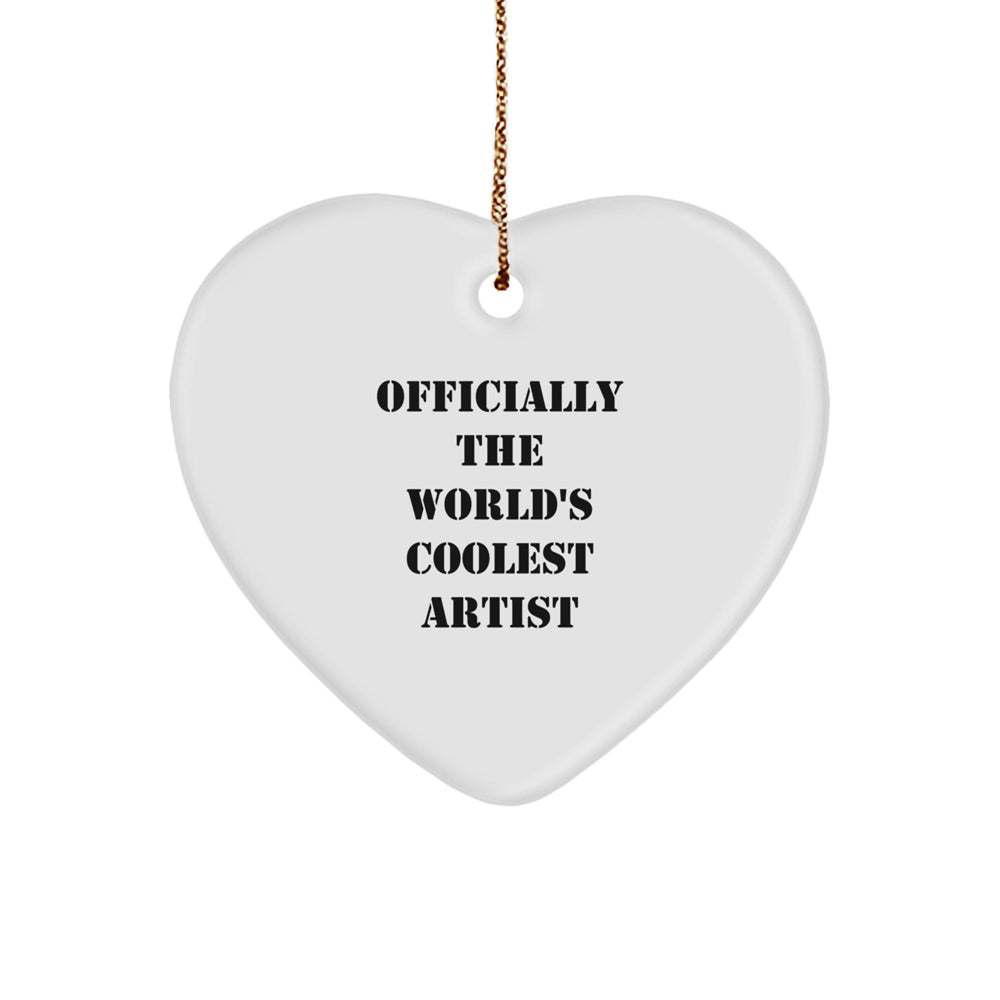 Funny Artist Quote Heart Ornament Gifts from Men to Artist Friends, Perfect Christmas Unique Gifts for Artist, Officially The World's Coolest Artist Decor - Image 1
