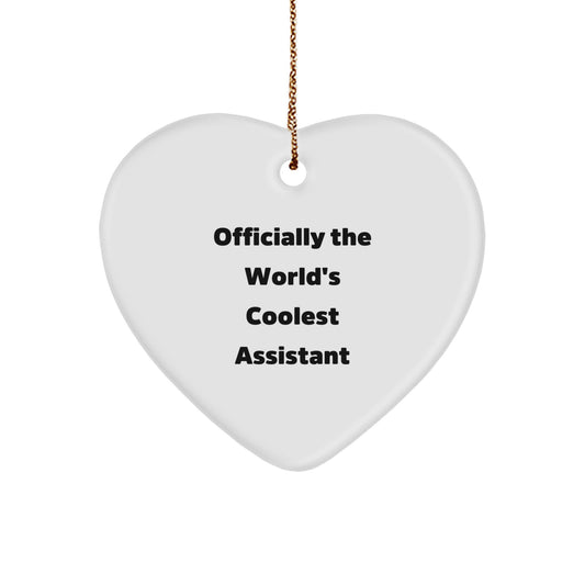 Funny 'Officially The World's Coolest Assistant' Heart Ornament Gifts from Men to Assistant Friends at Christmas - Image 1