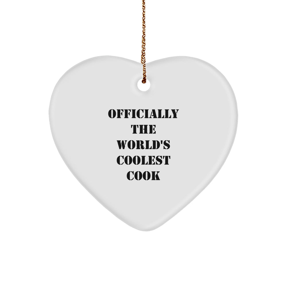 Funny Cook Heart Ornament Gifts from Men to Friends on Christmas Unique, Officially 'The World's Coolest Cook' Heart Shaped, White Color - Image 1