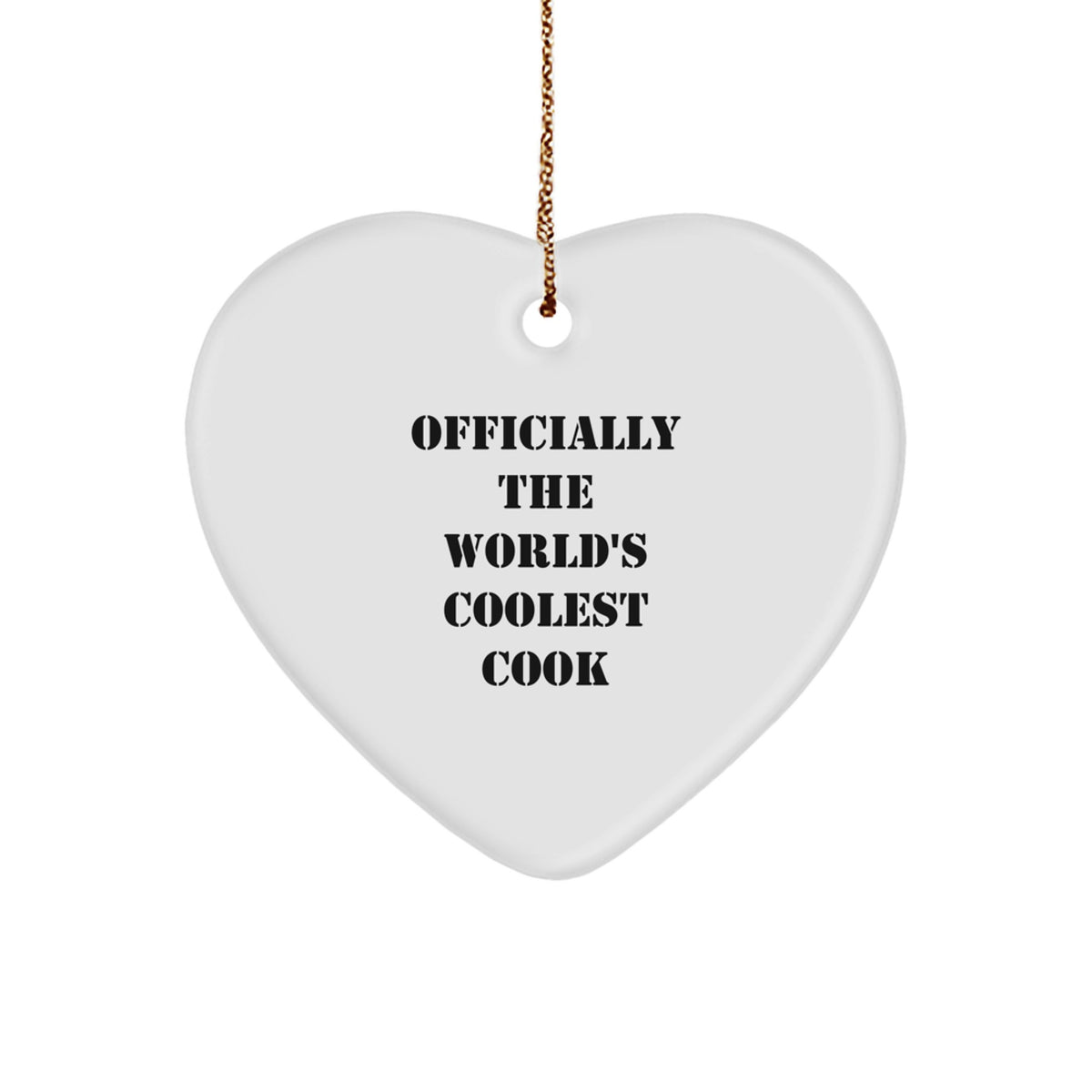 Funny Cook Heart Ornament Gifts from Men to Friends on Christmas Unique, Officially 'The World's Coolest Cook' Heart Shaped, White Color - Image 1