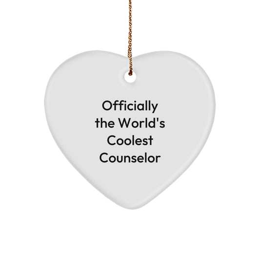 Funny Counselor Gifts from Men for Christmas Unique Heart Ornament, Officially The World's Coolest Counselor - Image 1