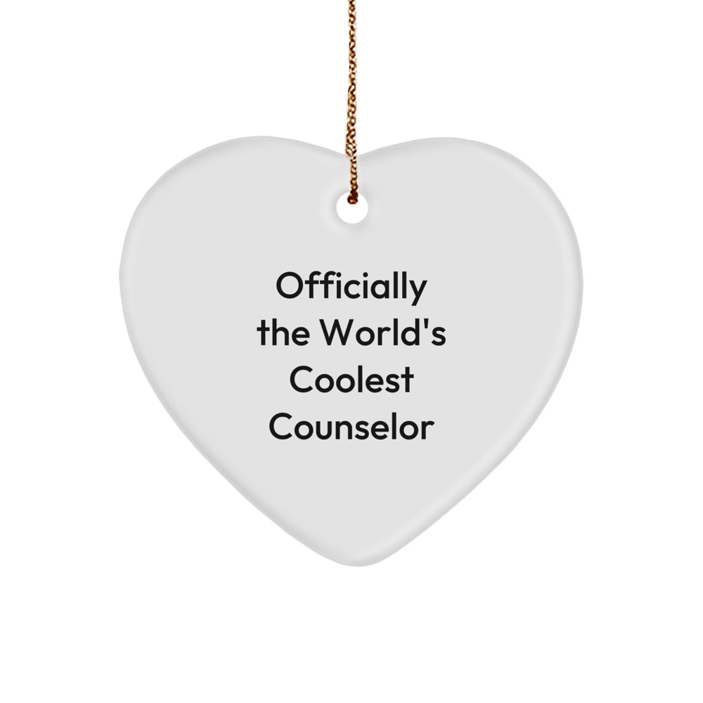 Funny Counselor Gifts from Men for Christmas Unique Heart Ornament, Officially The World's Coolest Counselor - Image 1
