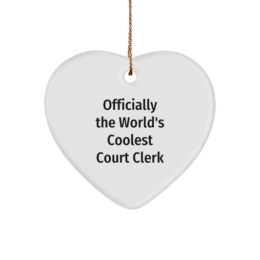 Funny Court Clerk Heart Ornament Gifts from Friends for Christmas Unique Gifts - Officially The World's Coolest Court Clerk - Image 1