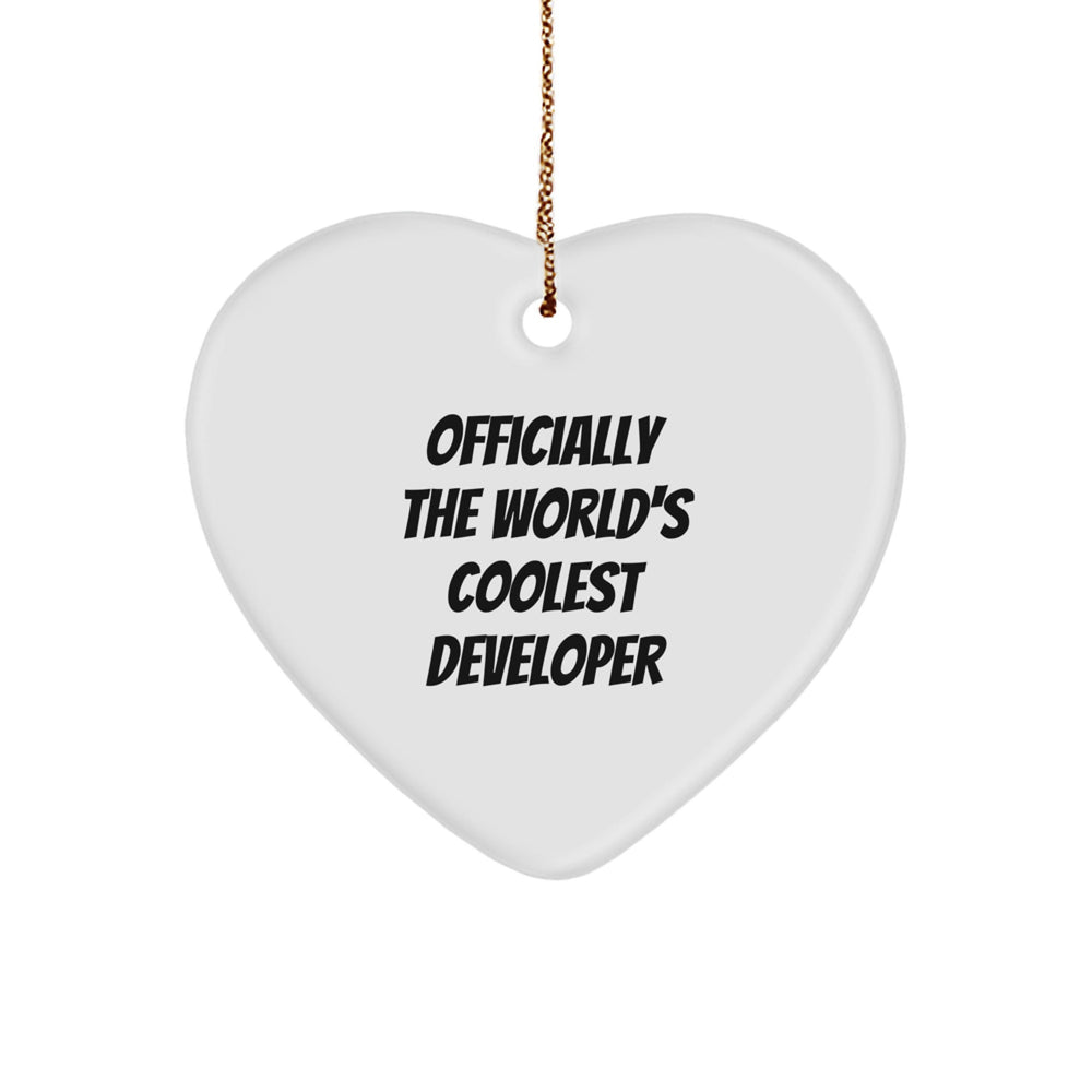 Developer Heart Ornament, Funny Quote Gifts for Developers, Christmas Unique Gifts from Friends for Family, Officially The World's Coolest Developer - Image 1