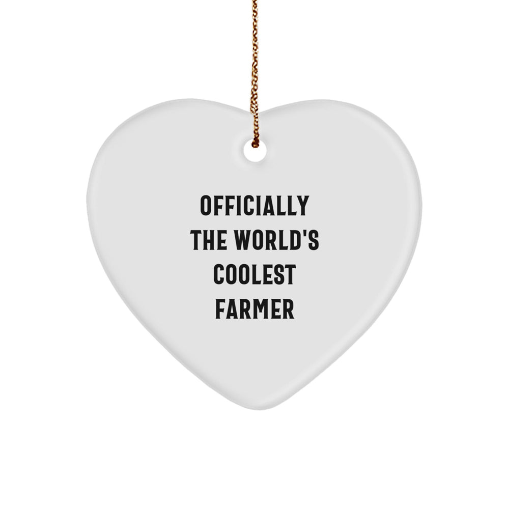 Funny Farmer Gifts from Friends for Christmas Unique Heart Ornament 'Officially The World's Coolest Farmer' - Image 1