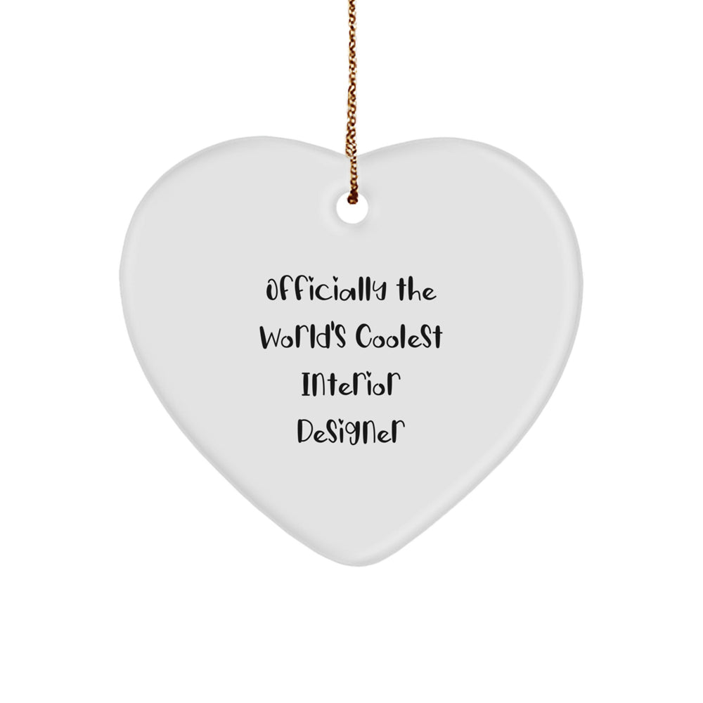 Funny Interior Designer Gifts from 'Officially The World's Coolest Interior Designer' - Heart Ornament for Christmas Unique Gifts - Image 1
