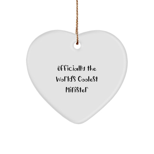 Funny Minister Gifts for Men, Officially The World's Coolest Minister - Heart Ornament, Gifts from Family to Minister, Christmas Unique Presents - Image 1