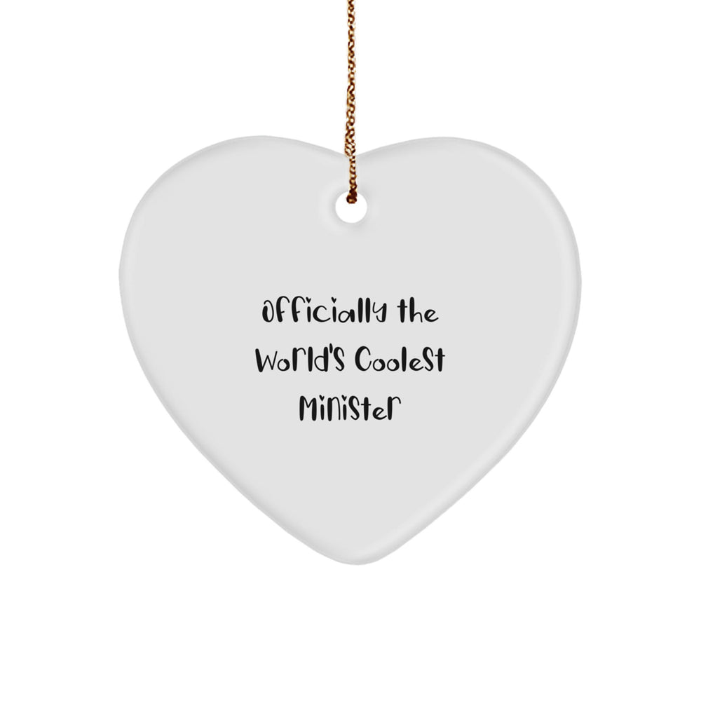 Funny Minister Gifts for Men, Officially The World's Coolest Minister - Heart Ornament, Gifts from Family to Minister, Christmas Unique Presents - Image 1