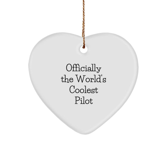 Funny Pilot Gifts from Men - Heart Ornament Officially The 'World's Coolest Pilot' - Christmas Unique Gifts for Pilot - Image 1