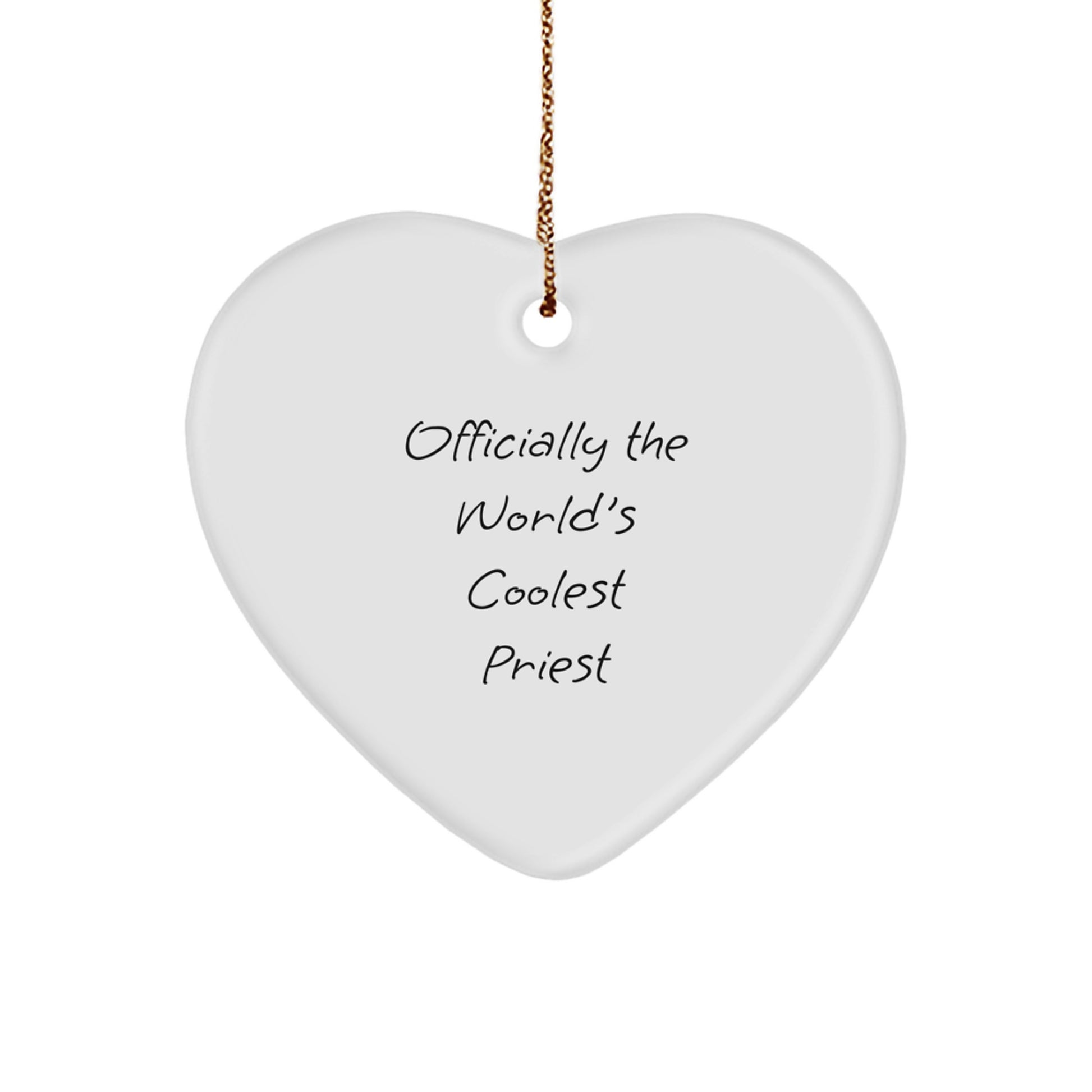 Funny Priest Gifts, Heart Ornament - 'Officially The World's Coolest Priest',
Unique Christmas Unique Gifts for Priest, White Heart Shaped MDF - Image 1