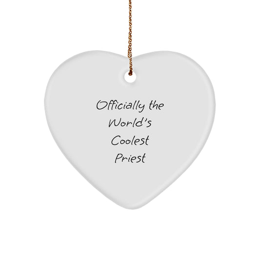 Funny Priest Gifts, Heart Ornament - 'Officially The World's Coolest Priest',
Unique Christmas Unique Gifts for Priest, White Heart Shaped MDF - Image 1