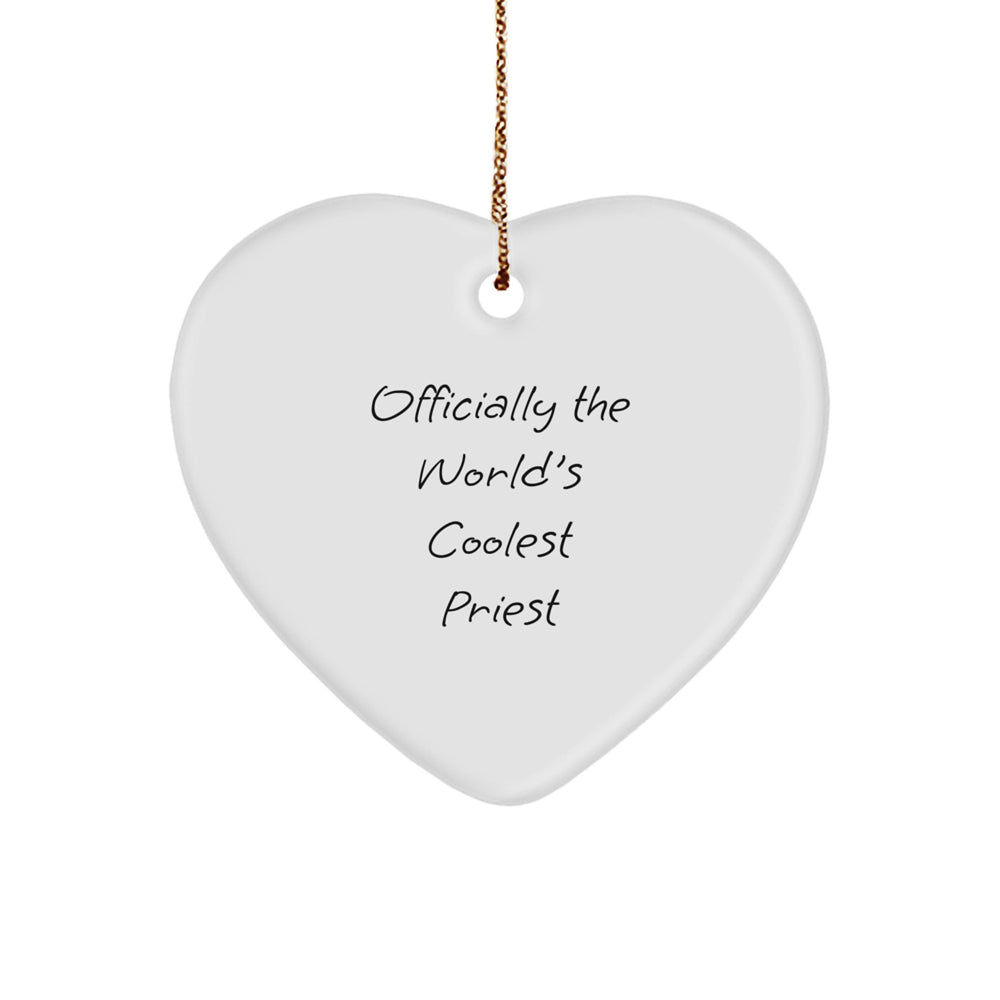 Funny Priest Gifts, Heart Ornament - 'Officially The World's Coolest Priest',
Unique Christmas Unique Gifts for Priest, White Heart Shaped MDF - Image 1