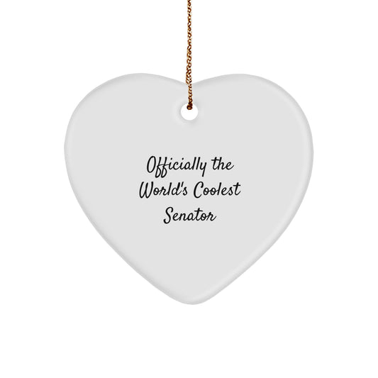 Funny Senator Gifts for Christmas Unique Gifts from Friends, Officially The World's Coolest Senator Heart Ornament, Gifts for Senator - Image 1