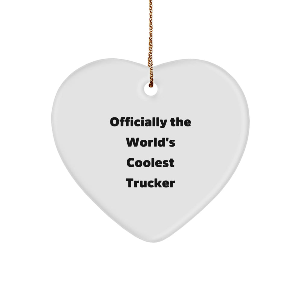 Funny Trucker Gifts for Men - Heart Ornament Officially The 'World's Coolest Trucker' Christmas Unique Gifts from Friends to Family - Image 1