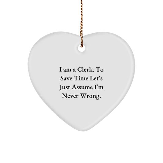 Funny Clerk Heart Ornament Gifts from Men to Women Coworkers Family Friends - Image 1