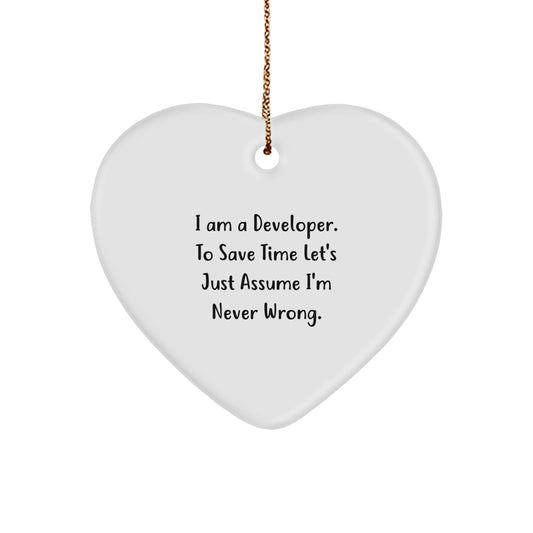 Funny Developer Heart Ornament Gifts from Friends, Unique Christmas Decorations for Men Women Coworkers - 'I'm Never Wrong' - Image 1