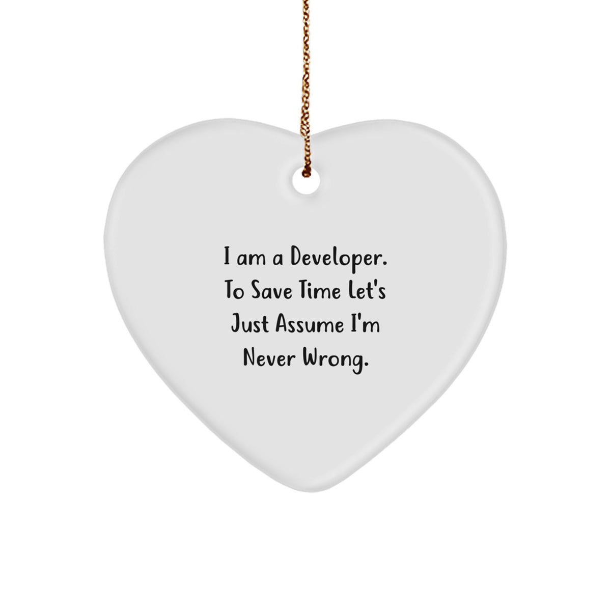 Funny Developer Heart Ornament Gifts from Friends, Unique Christmas Decorations for Men Women Coworkers - 'I'm Never Wrong' - Image 1