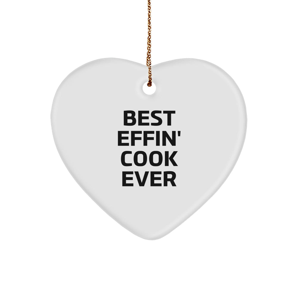 Funny Cook Gifts from Men to Women - Heart Ornament with Best Effin' Cook Ever Quote, Unique Christmas Decor for Friends, Family, Coworkers - White Heart Shaped MDF Material - Image 1
