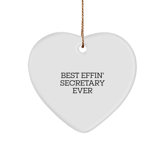 Funny Secretary Heart Ornament Gifts from Men to Women Coworkers This Christmas, Best Effin' Secretary Ever Quote, Heart Shaped MDF Ornament for Secretary Desk, Office Decor, Funny Secretary Gift - Image 1