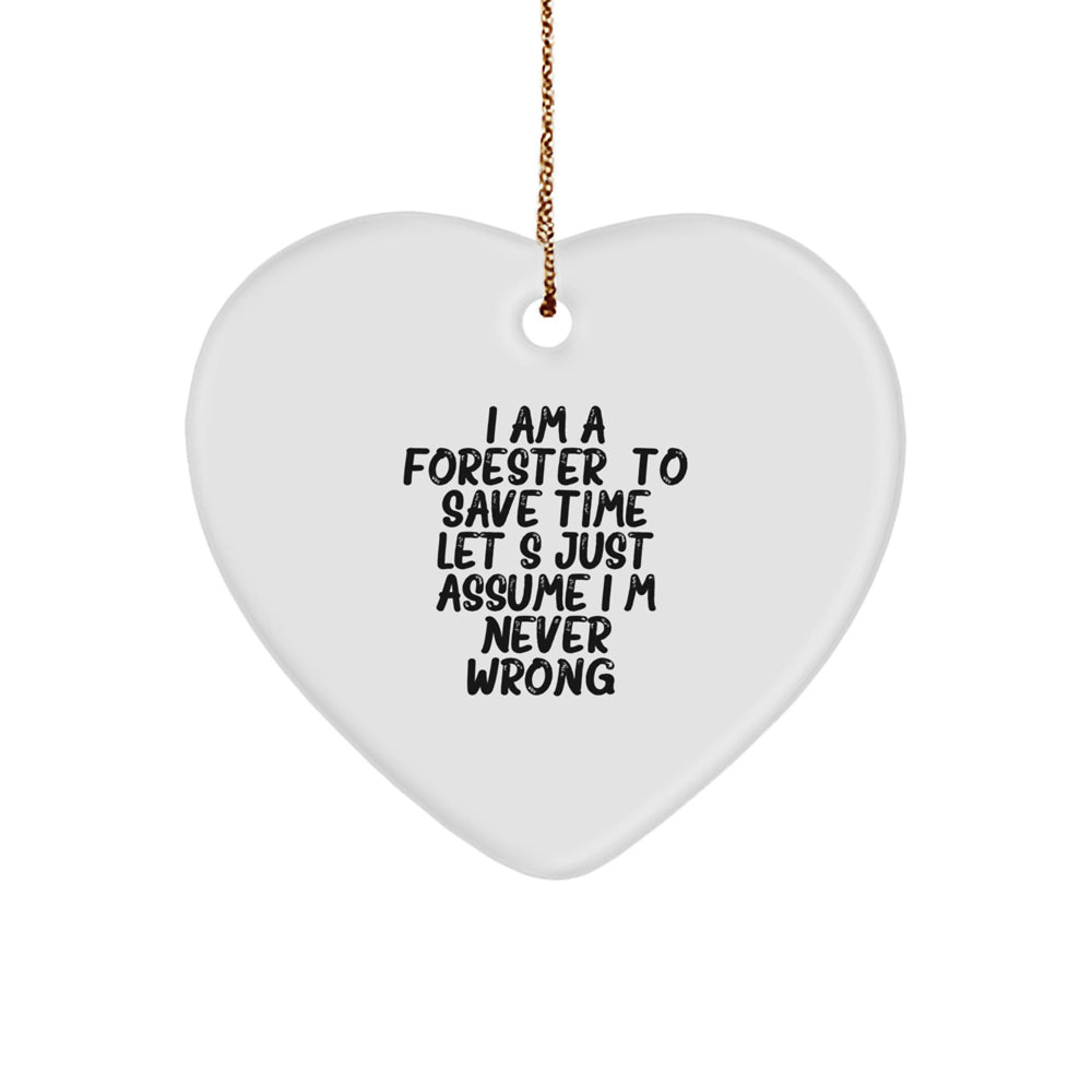 Funny Forester Gifts for Him: 'I Am A Forester. To Save Time Let's Just Assume I'm Never Wrong.' Heart Ornament, Christmas Unique Gifts from Friends to Family - Image 1