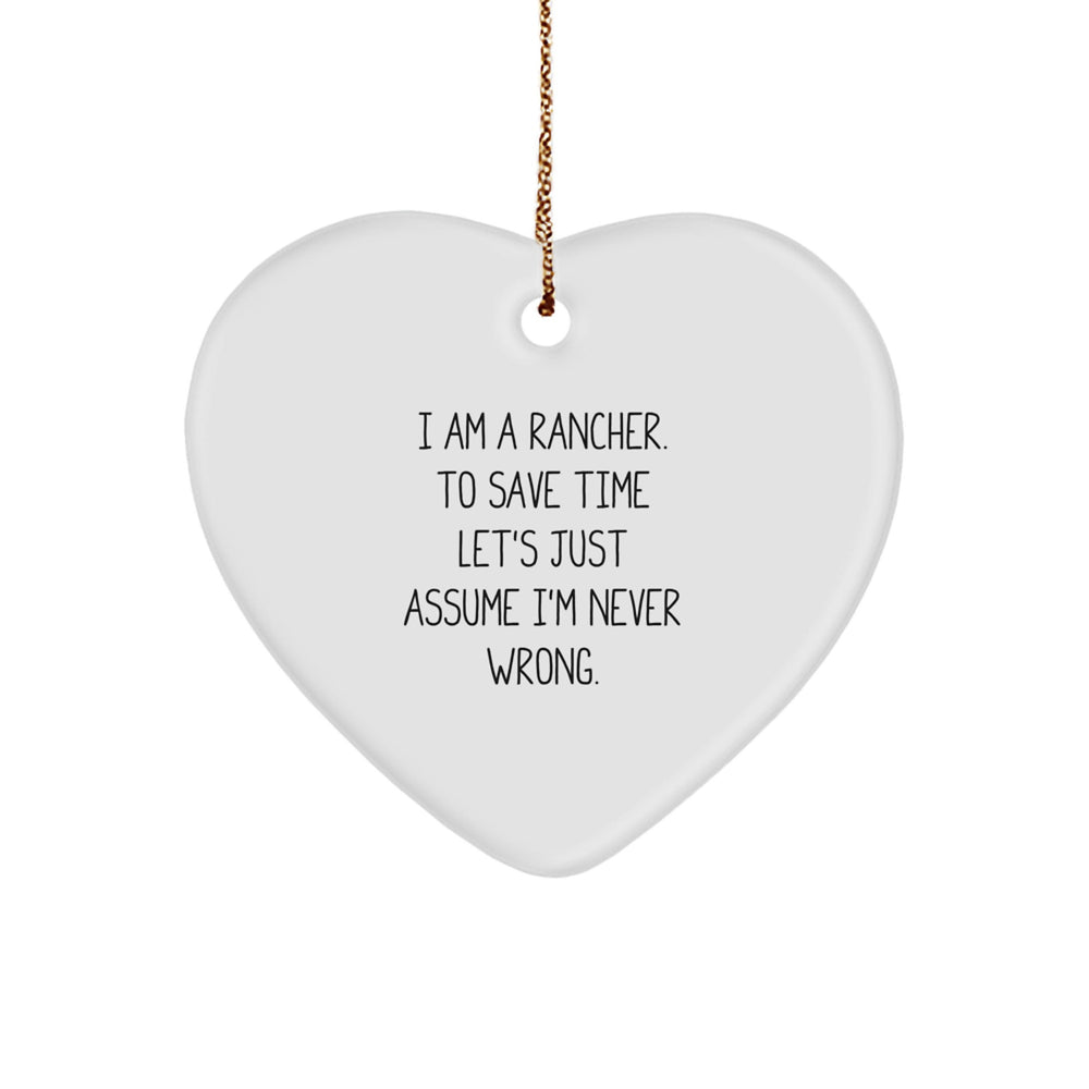 Funny Rancher Gifts from Family - Heart Ornament for Men, Women, and Friends - I'm Never Wrong Rancher Christmas Unique Decor - Image 1