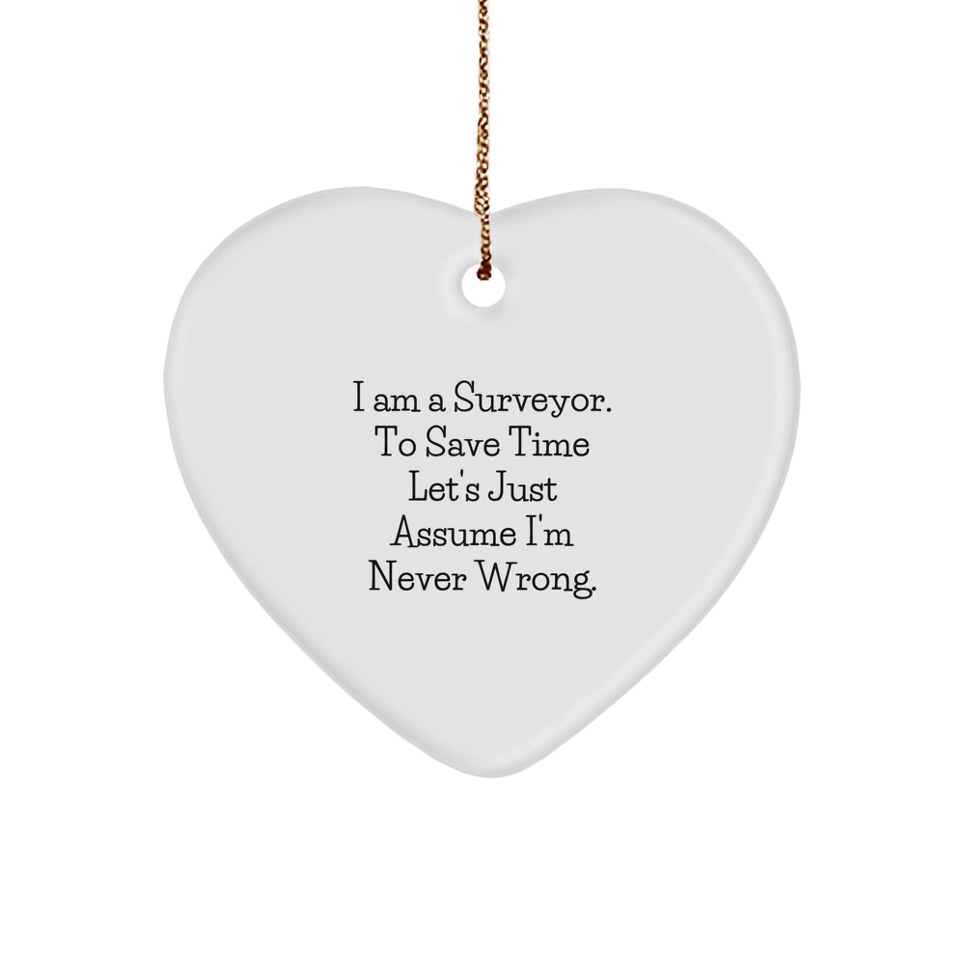 Funny Surveyor Heart Ornament Gifts from Men to Friends, Unique Christmas Unique Gifts for Surveyor, Heart Shaped Ornament with Gold Cord - Image 1