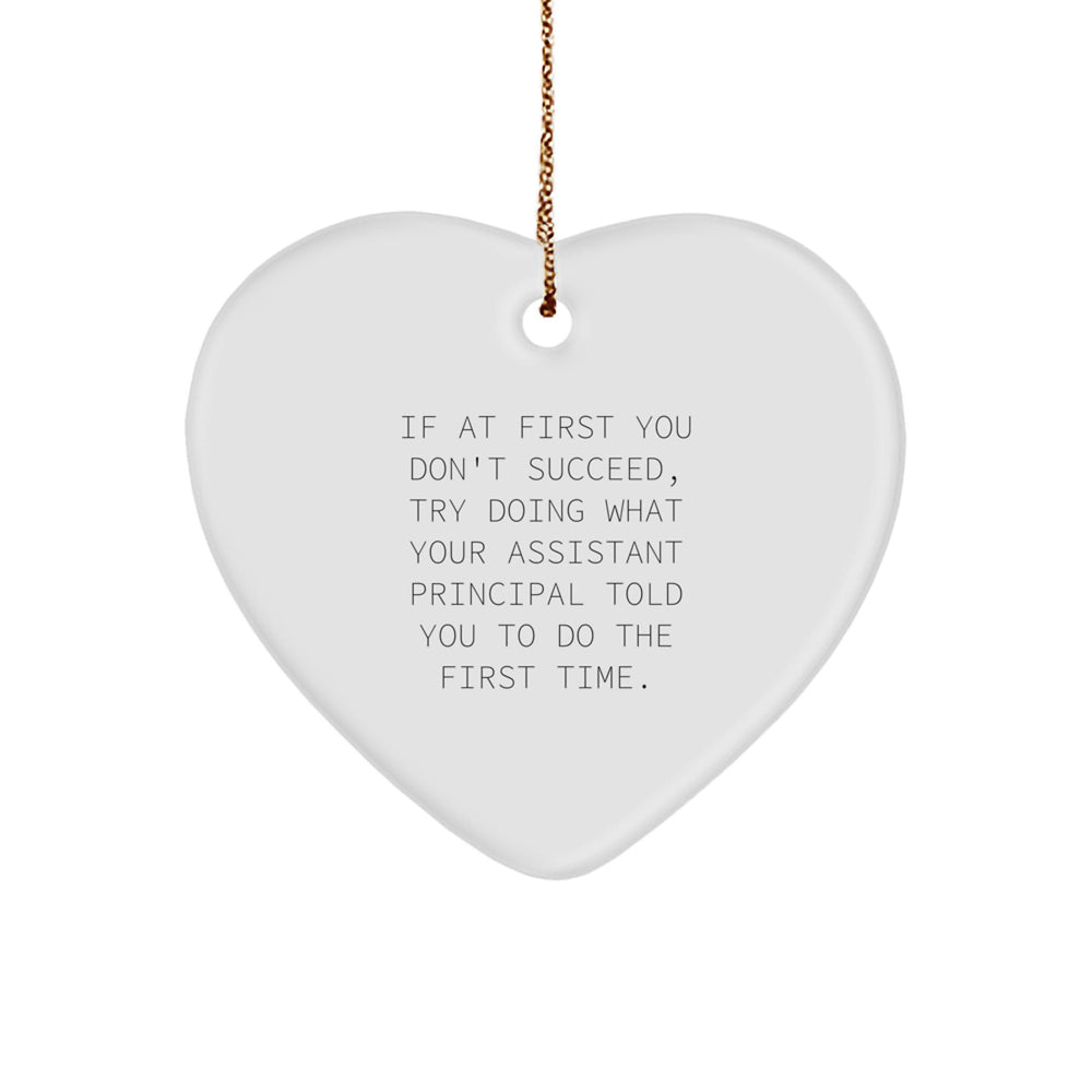Funny Assistant Principal Gifts from Friends, Christmas Unique Heart Ornament for Assistant Principals, Quote: If At First You Don't Succeed - Image 1