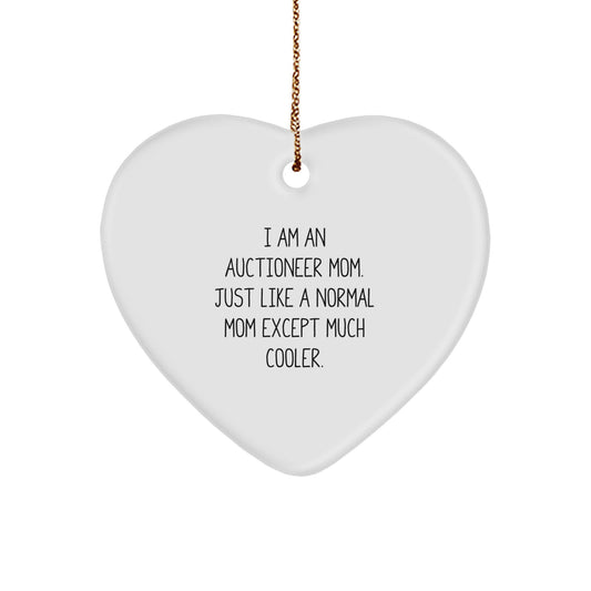 Funny Auctioneer Gifts from Mom - Heart Ornament for Auctioneer Women, Unique Christmas Unique Gifts, Heart Shaped Ornament with Gold Cord - Image 1