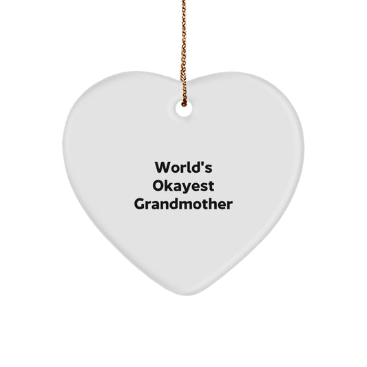 Funny Heart Ornament Gifts from Family for Grandmother - World's Okayest Grandmother, Heart-Shaped Christmas Unique Gift - Image 1